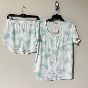 2 Pieces Women’s Casual Short  Sleeve  Crew Neck Elastic Waist Pants Sz L